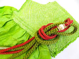 リサイクル　和装小物　帯締め 帯揚げセット　振袖用　丸組　金糸　総絞り　パール飾り付き
